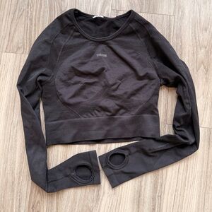 Gymshark Black Long-Sleeve Cropped Seamless Top with Thumbholes